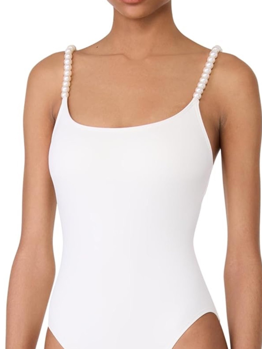 KATE SPADE New Cream String Of Peals One Piece Swimsuit Adjustable Straps Medium